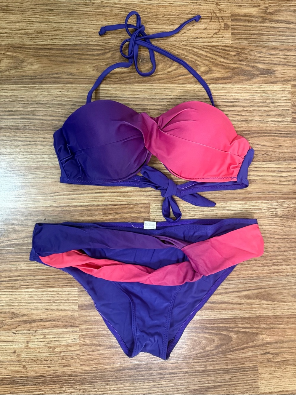Zaful Purple and Pink Ombre Twist Bandeau Bikini Set NWOT